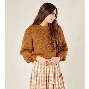 Rylee + Cru Mustard Brown Cropped Cowl Knit Sweater
